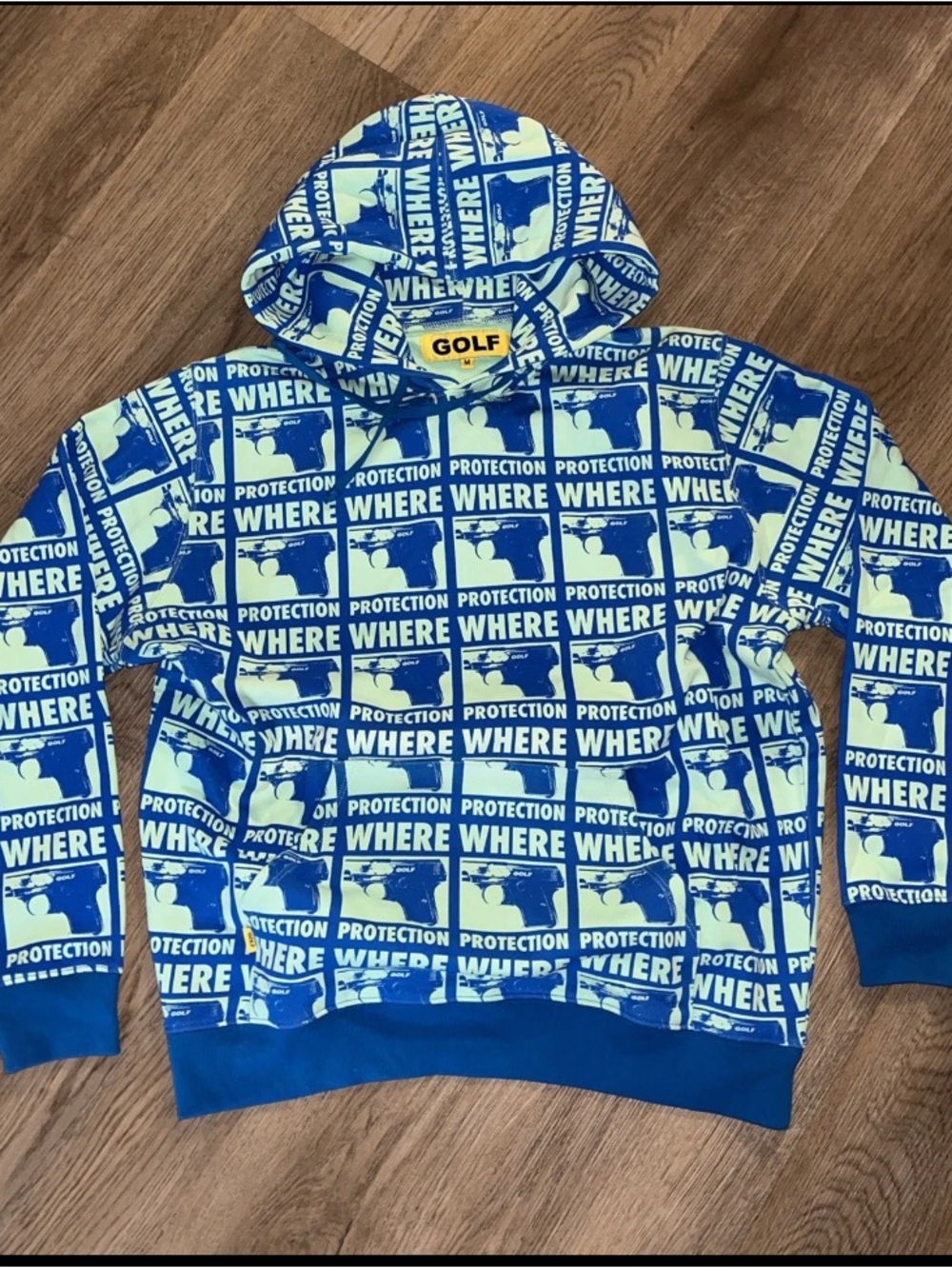 Golf Wang Blue & White Allover "WHERE/PROTECTION" Hoodie